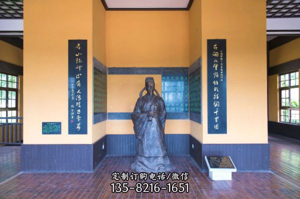 博物館擺放歷史文化名人著名書法大家歐陽詢鑄銅雕像