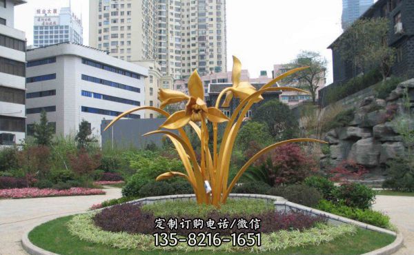 廣場不銹鋼噴金烤漆水仙花雕塑