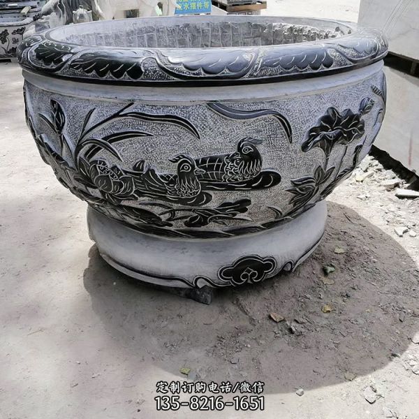 批量定制青石石雕花盆魚缸 仿古做舊戶外園林廣場裝飾石花盆_5803