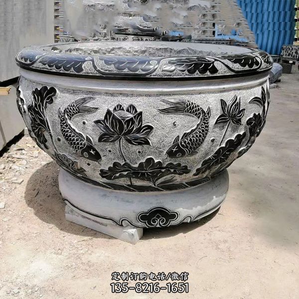批量定制青石石雕花盆魚缸 仿古做舊戶外園林廣場裝飾石花盆_5804