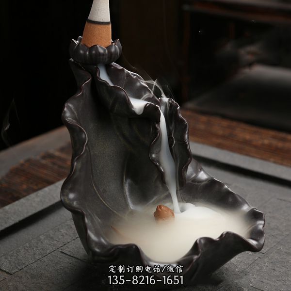 荷葉造型陶瓷倒流檀香禪意香爐擺件