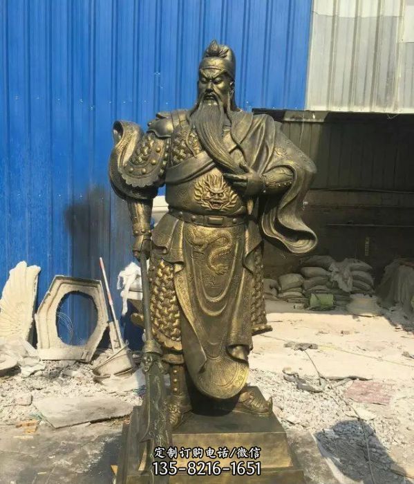 戶外廣場不銹鋼仿銅摸胡子的關公雕塑
