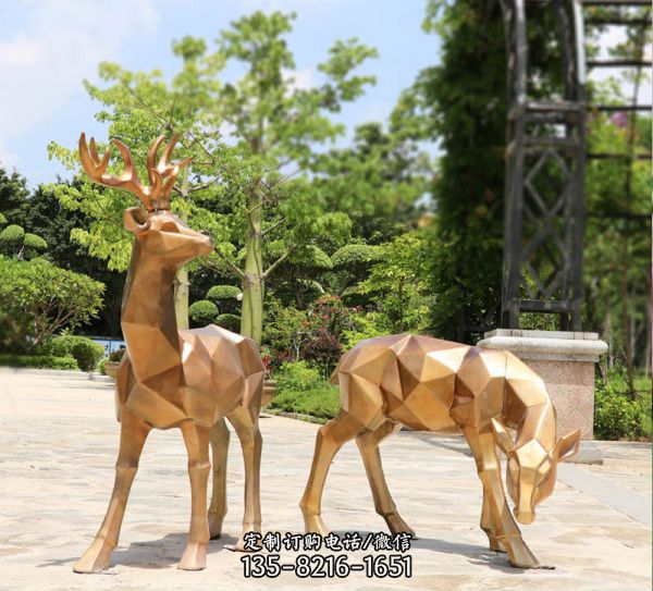 公園不銹鋼仿銅幾何鹿雕塑