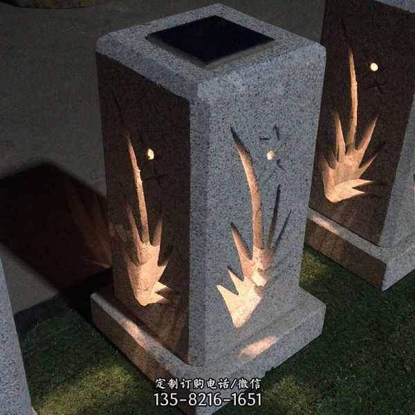柱頭燈太陽能石燈籠現(xiàn)代簡約鏤空庭院大理石草坪燈擺件