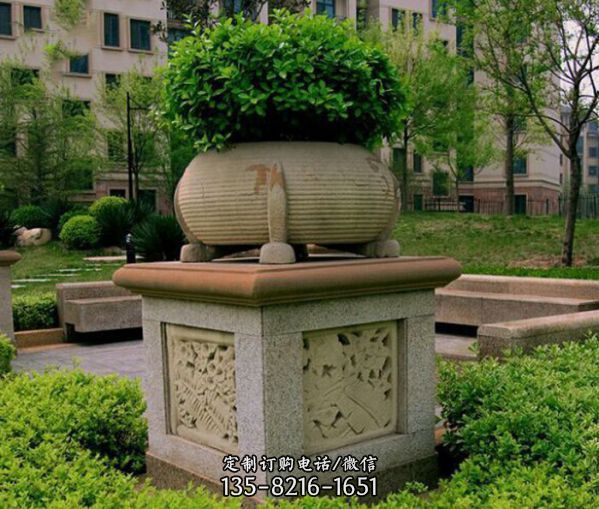 別墅小區公園大理石石雕創意花盆雕塑