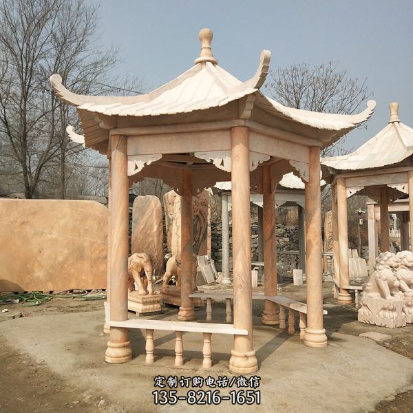 大理石公園擺放仿古休閑涼亭雕塑