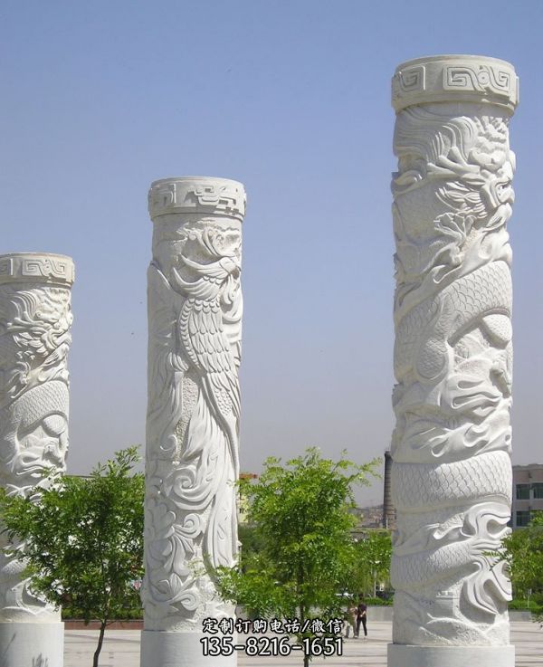 漢白玉花園廣場龍柱雕塑