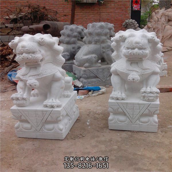 漢白玉石雕一對(duì)陵園獅子雕塑