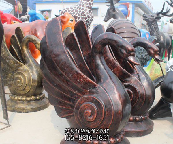 集市銅鑄噴漆烤漆做舊天鵝雕塑
