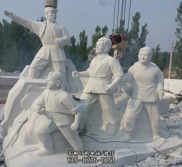 園林景區漢白玉石雕八路軍雕塑