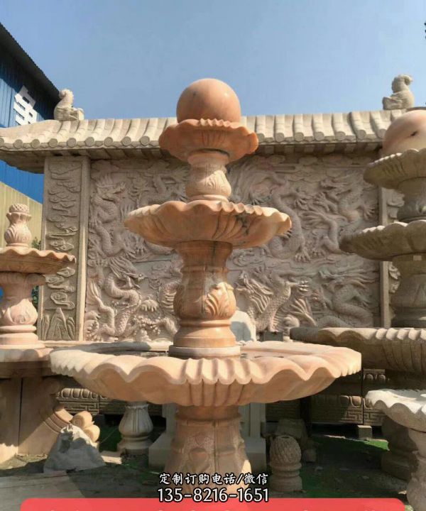 學(xué)院擺放晚霞紅風(fēng)水球石雕噴泉