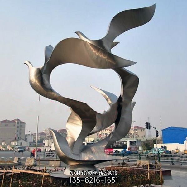 城市廣場創(chuàng)意不銹鋼抽象鴿子雕塑