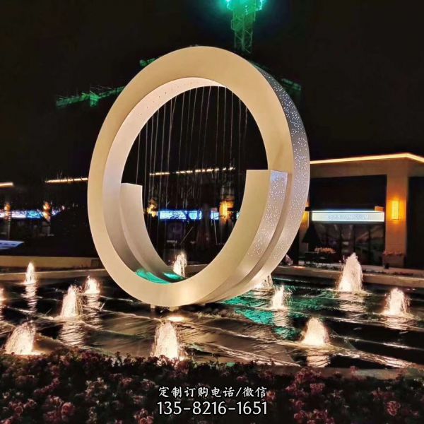 創意環狀景觀雕塑不銹鋼燈光噴泉