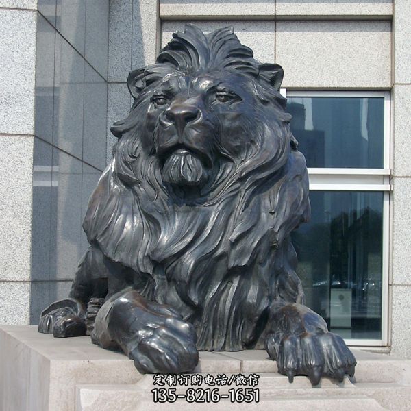 城市街道大型仿真動物創(chuàng)意不銹鋼仿銅獅子雕塑