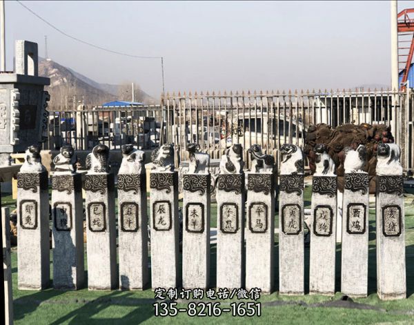 公園廣場擺放大理石十二生肖動(dòng)物拴馬柱擺件