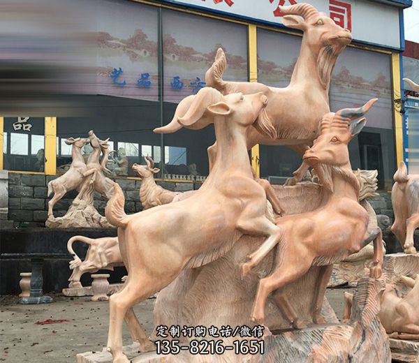公園景區(qū)創(chuàng)意晚霞紅石雕三羊開泰雕塑