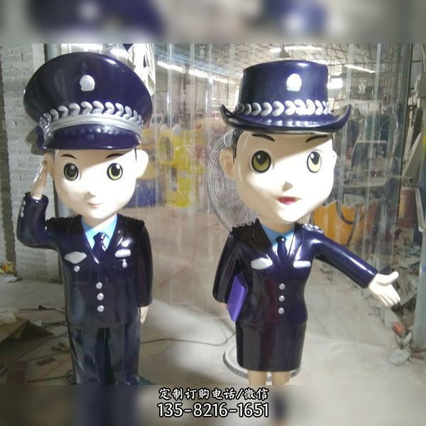 園林玻璃鋼彩繪男女警察雕塑