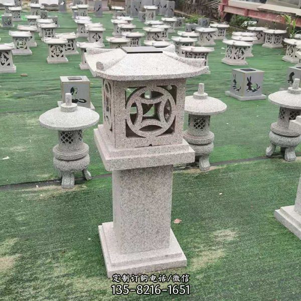 大理石鏤空雕刻太陽能石燈庭院草坪裝飾落地石燈籠