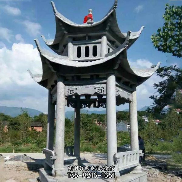 景區公園青石仿古休息涼亭石雕