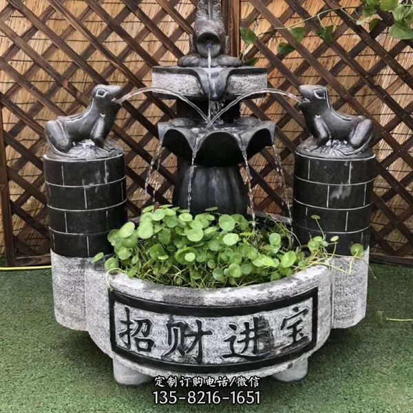 仿古園林動物噴泉青石雕塑