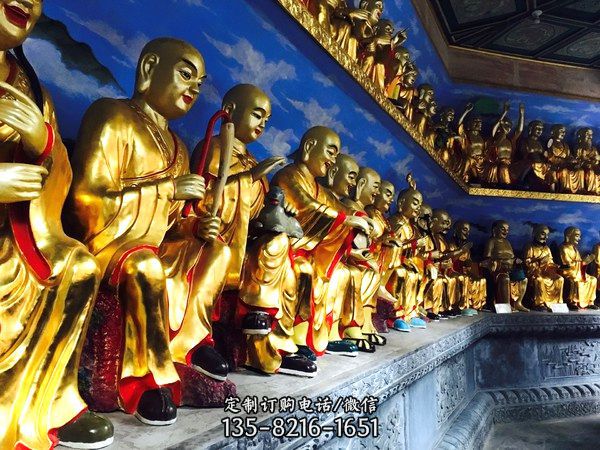 不銹鋼噴金大型景觀十八羅漢雕塑
