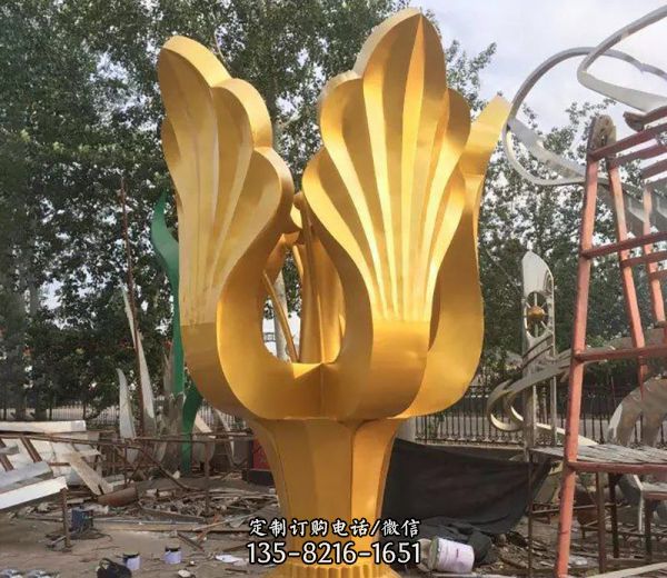 戶外大型不銹鋼金色紫荊花花朵雕塑