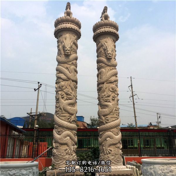 大型古代帝王陵墓華表盤龍柱