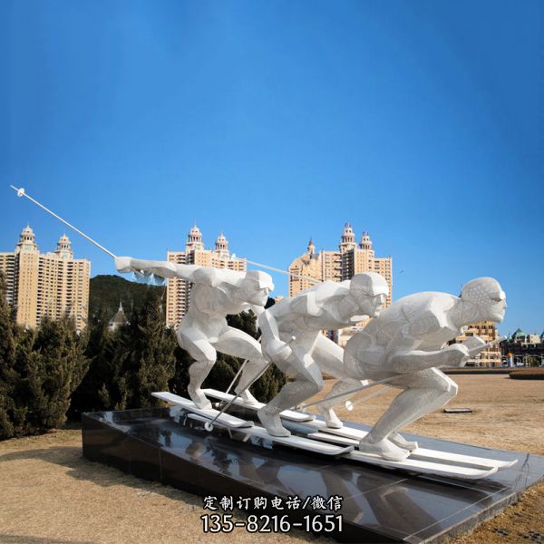 不銹鋼滑冰人物戶外體育館滑雪抽象運動主題景觀雕像