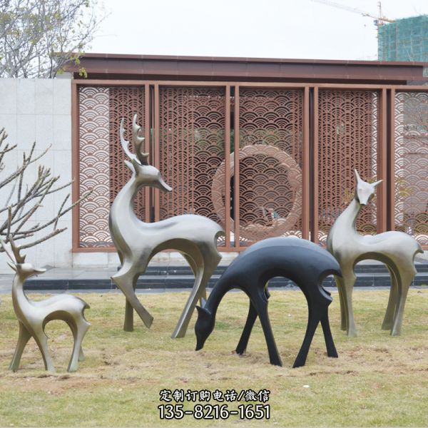 公園不銹鋼仿銅四只鹿雕塑
