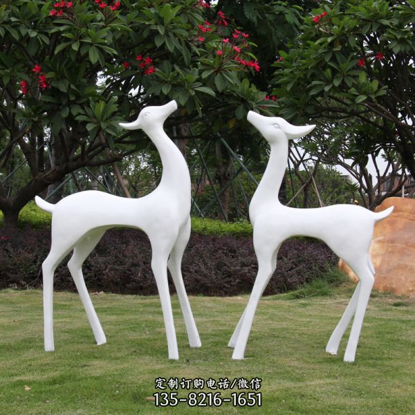 公園草坪玻璃鋼彩繪創意兩只抽象鹿雕塑