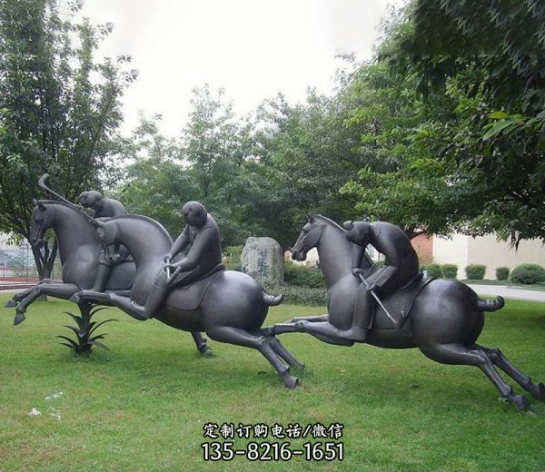景區抽象不銹鋼仿銅眾人騎馬雕塑