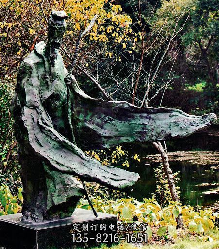 中國歷史名人東晉杰出畫家詩人顧愷之銅雕像