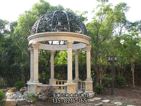 新歐式大理石柱鐵藝鏤空涼亭休息別墅園林景觀