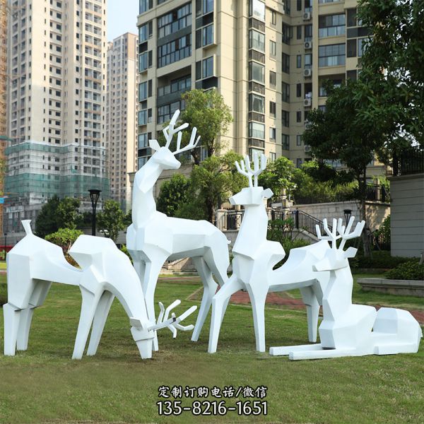 公園草坪玻璃鋼幾何梅花鹿雕塑
