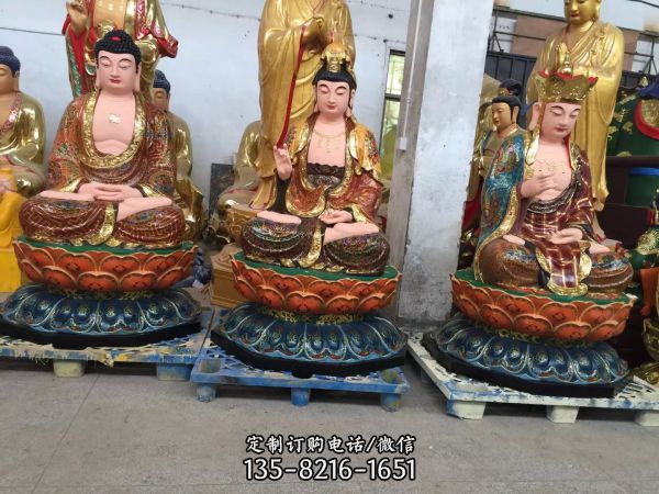 景區寺廟玻璃鋼彩繪佛像三圣雕塑