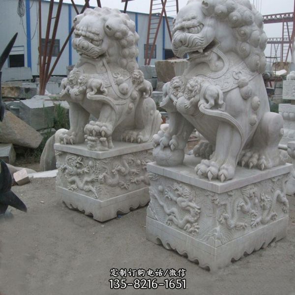 公園景區(qū)大理石石雕浮雕一對(duì)看大門(mén)口的獅子雕塑