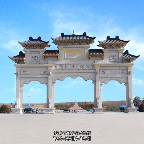 景區景點漢白玉大門新中式漆金門樓牌坊