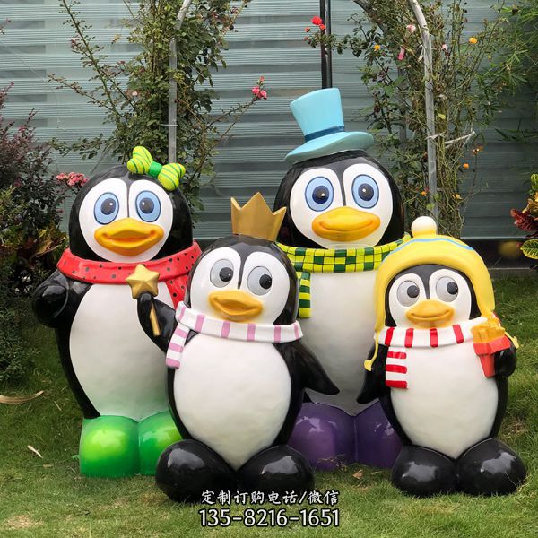 公園玻璃鋼彩繪童趣可愛企鵝雕塑