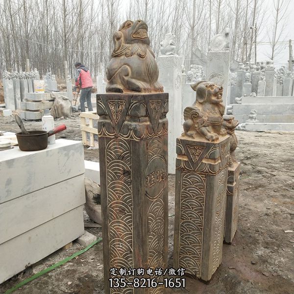 庭院仿古做舊浮雕拴馬柱