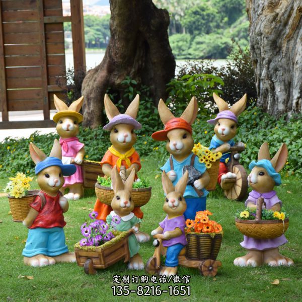 庭院花園裝飾品擺件玻璃鋼彩繪仿真動物兔子雕塑