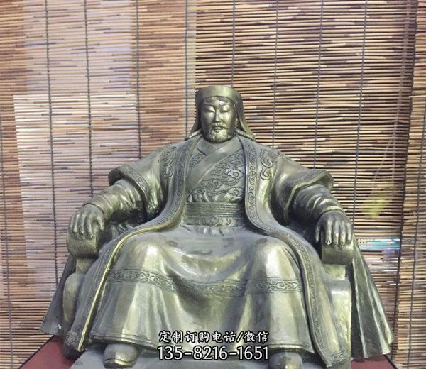 玻璃鋼仿銅坐像雕塑內蒙古文化雕塑公園廣場美陳擺件成吉思汗雕塑