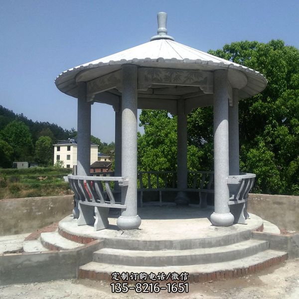 仿古建筑青石欄桿景區花園擺放休閑涼亭座椅