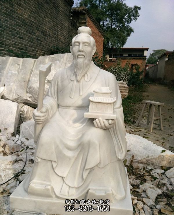 校園景區大理石坐姿浮雕魯班石雕塑