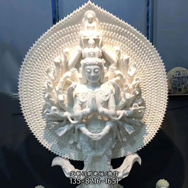 漢白玉浮刻千手觀音雕塑