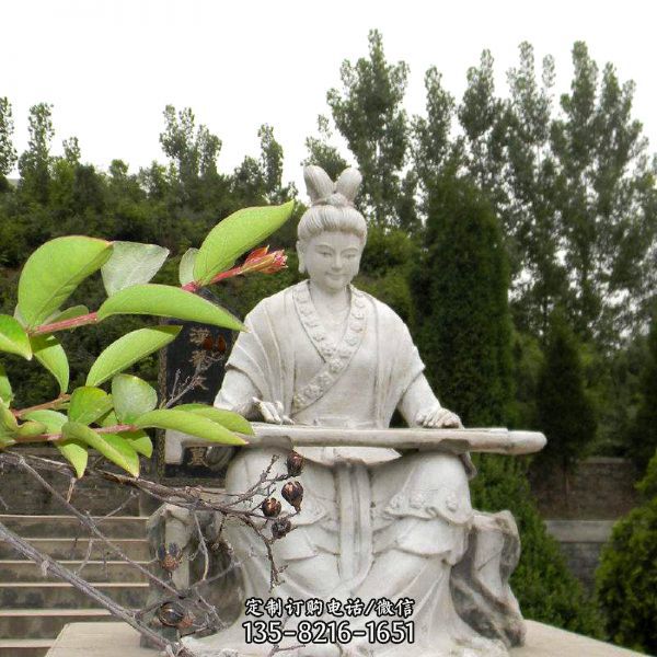 戶外景區公園一位彈琴的古代女子石雕琴雕塑