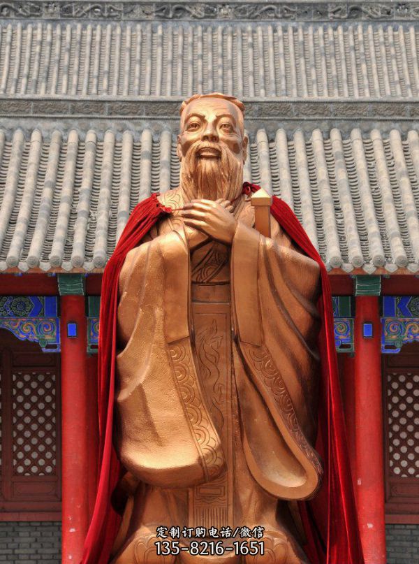 景區廣場擺放儒家學派創始人孔子玻璃鋼仿銅雕塑