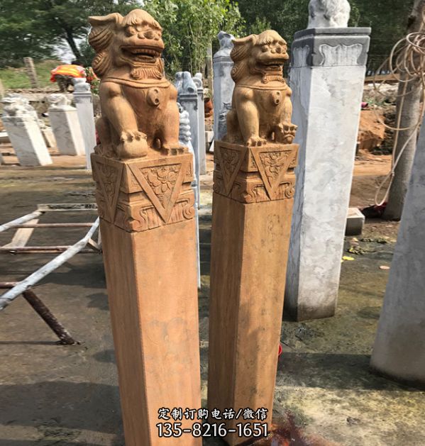 醫(yī)院景觀做舊獅子雕塑拴馬柱