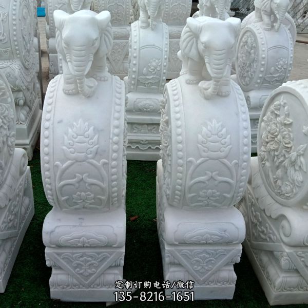漢白玉吉祥小象別墅門口擺放抱鼓石仿古雕刻