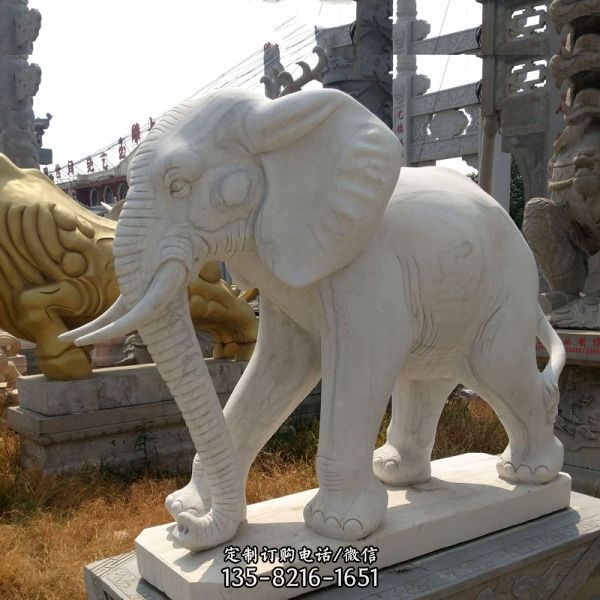 漢白玉石雕大型景觀裝飾品大象雕塑