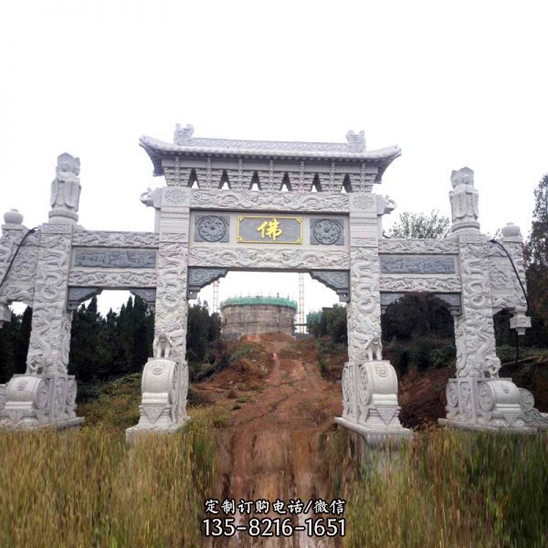 景區寺院入口大理石仿古建筑門樓牌坊